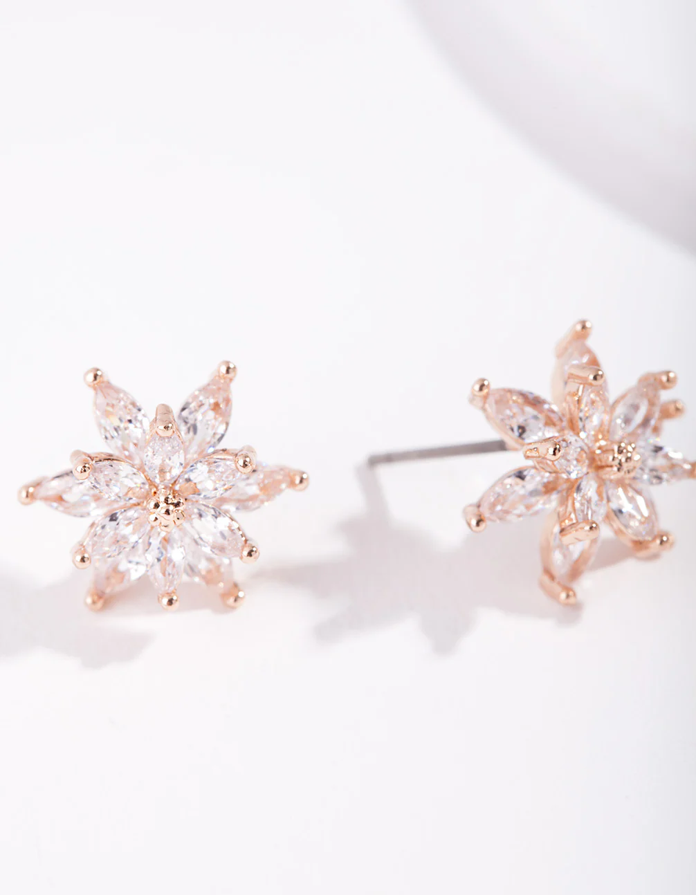 Gold Diamond Simulant Flower Stud Earrings - Image 2