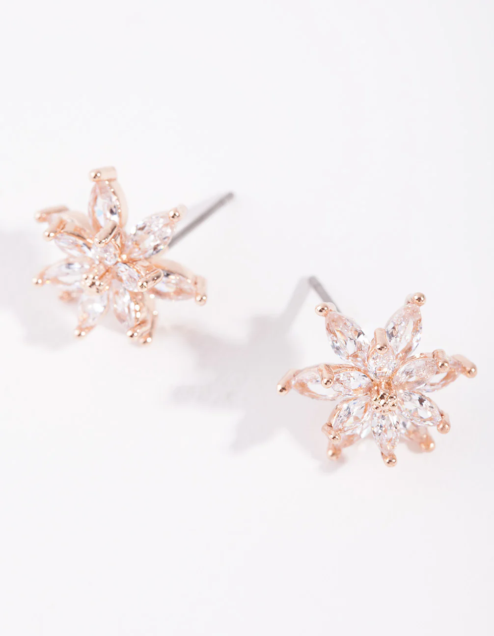Gold Diamond Simulant Flower Stud Earrings - Image 3
