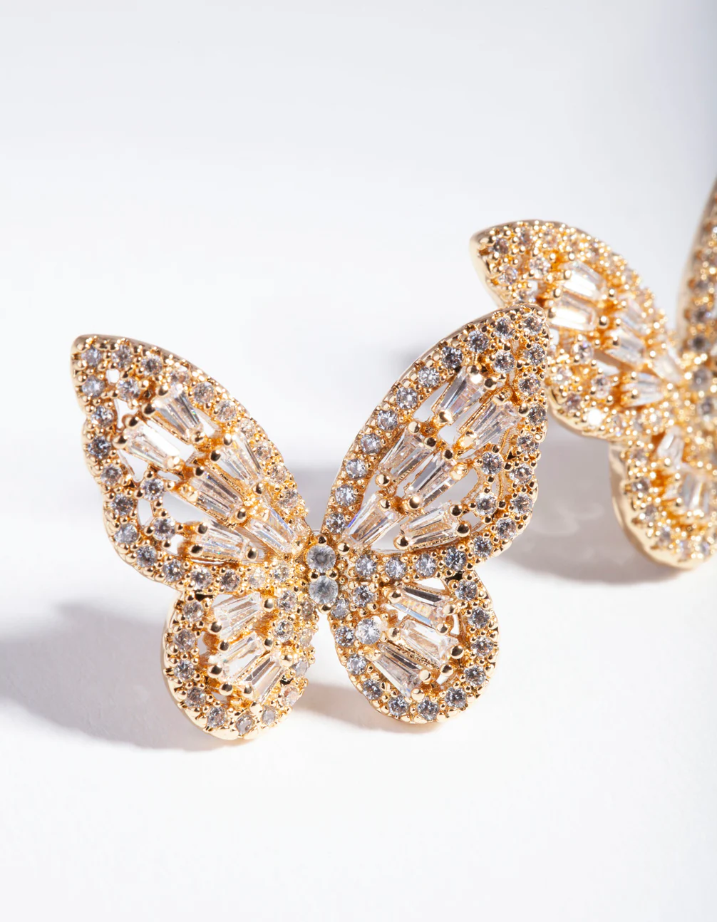 Gold Diamond Simulant Butterfly Stud Earrings - Image 3