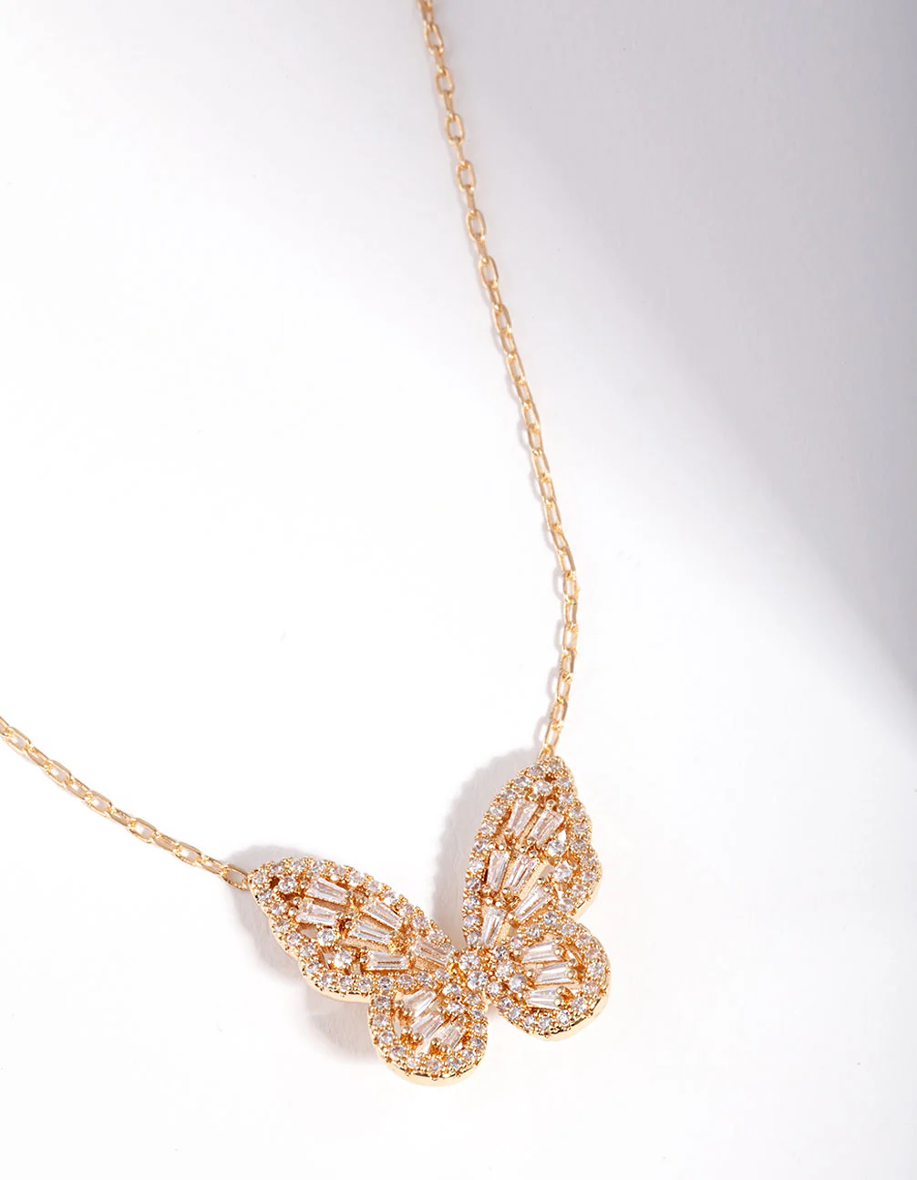 Gold Diamond Simulant Butterfly Necklace - Image 2