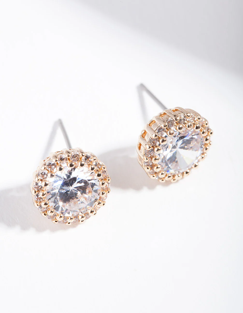 Diamond Simulant Gold Rounded Stud Earrings - Image 3