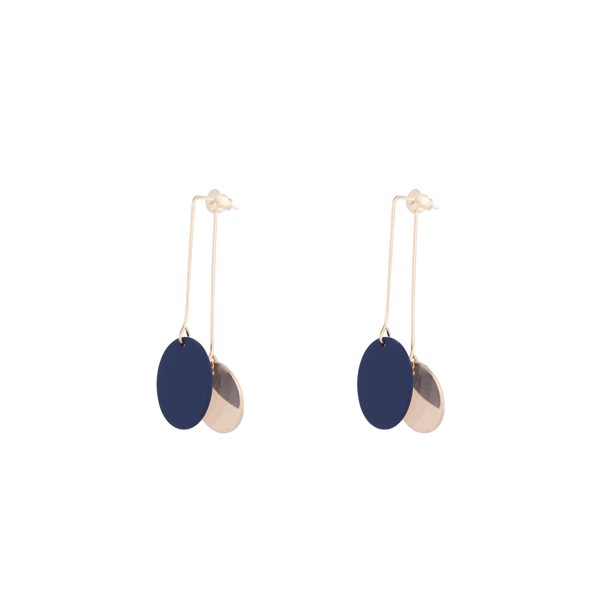 Dual Contrast Disc Earrings Matte Cobalt Gold - Image 2