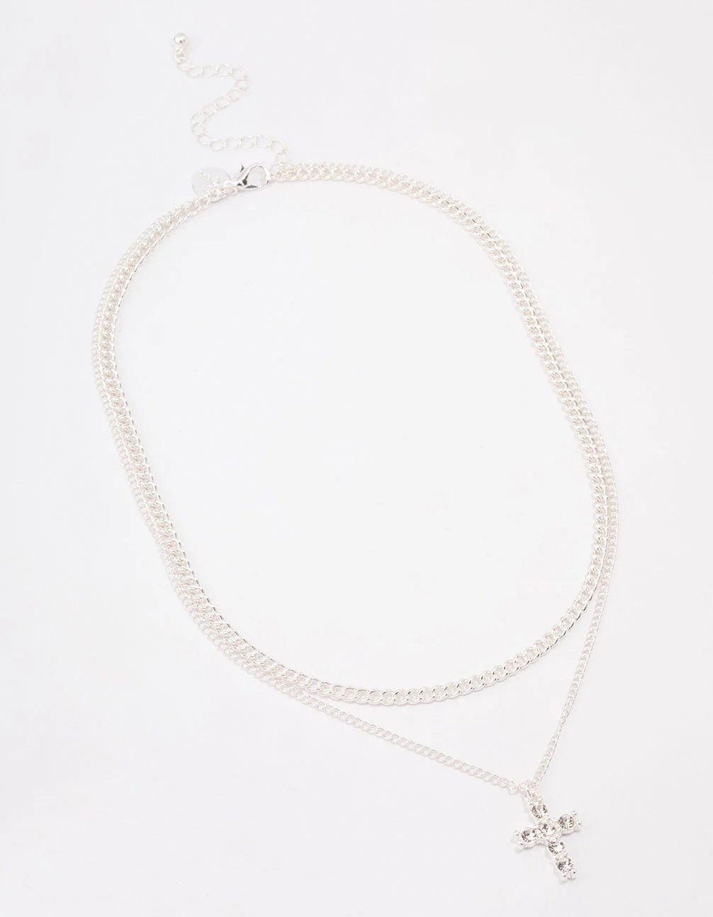 Silver Plated Diamante Cross Layered Curb Necklace - Image 2