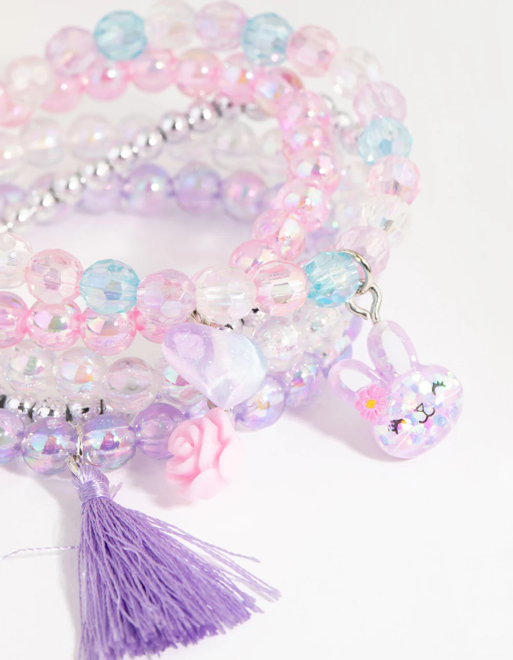 Kids Beaded Rose Bunny Stretch Bracelet 5-Pack - Image 2