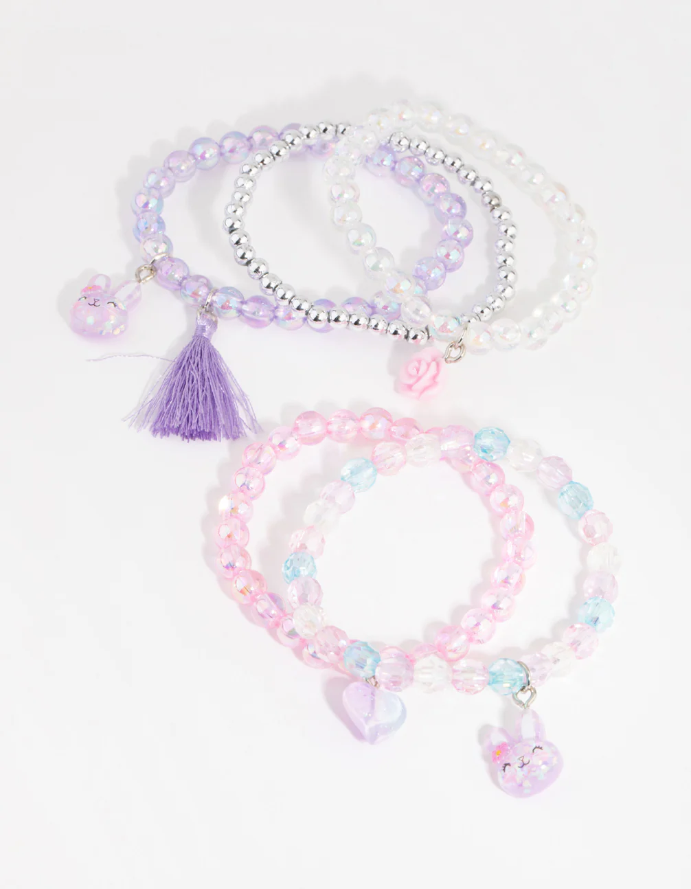 Kids Beaded Rose Bunny Stretch Bracelet 5-Pack - Image 3