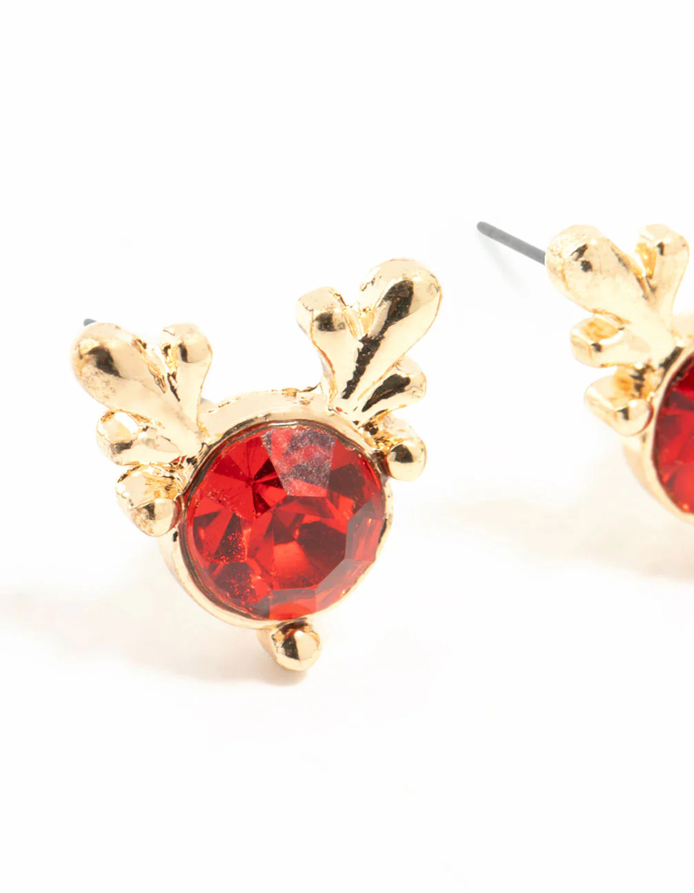 Red Diamante Reindeer Gold Stud Earrings - Image 2