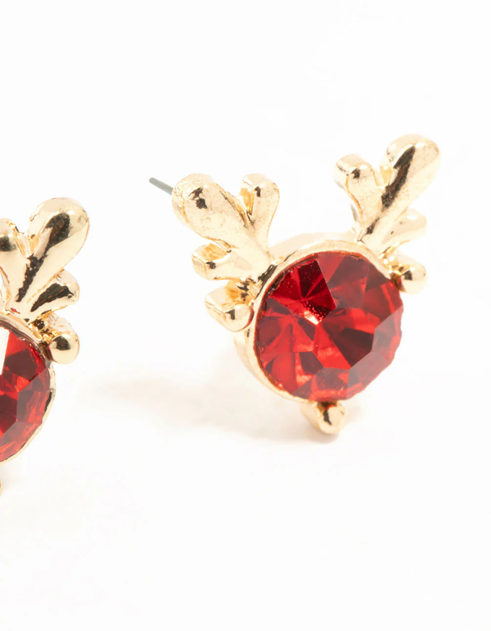 Red Diamante Reindeer Gold Stud Earrings - Image 3