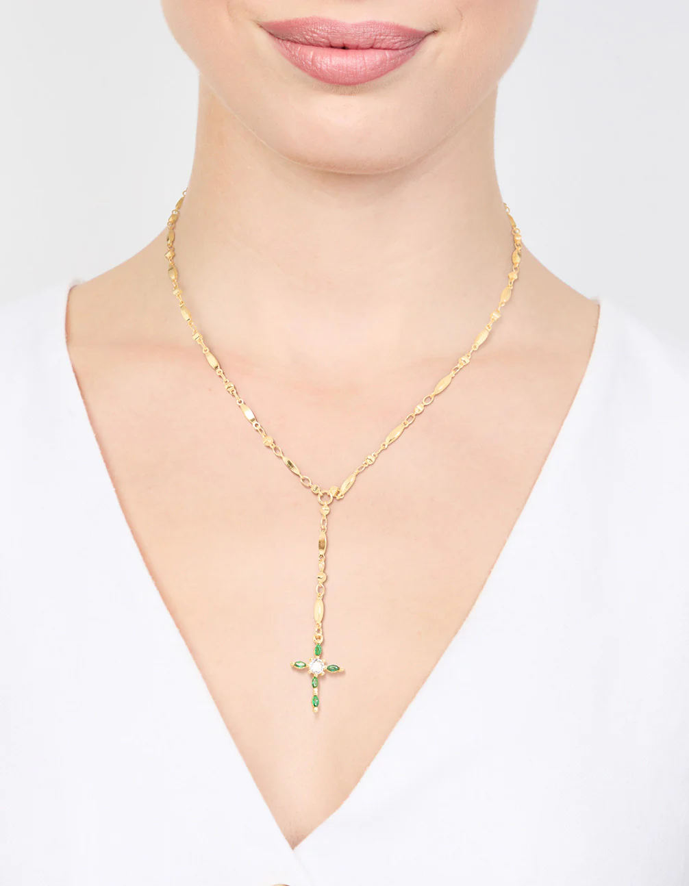 Emerald Cross Chain Y-Necklace - Image 2