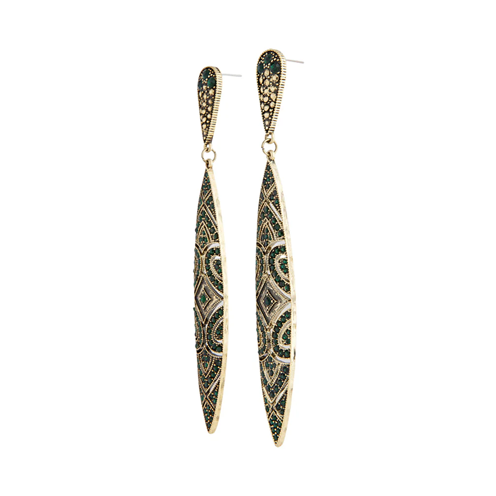 Emerald Deco Shield Earrings - Image 2