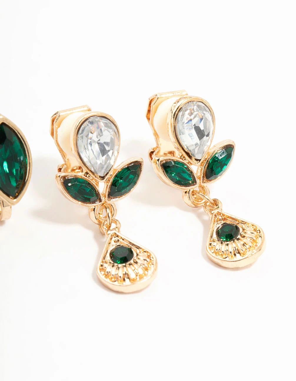 Emerald Diamante Mixed Shape Clip On Earrings 4-Pack - Image 3