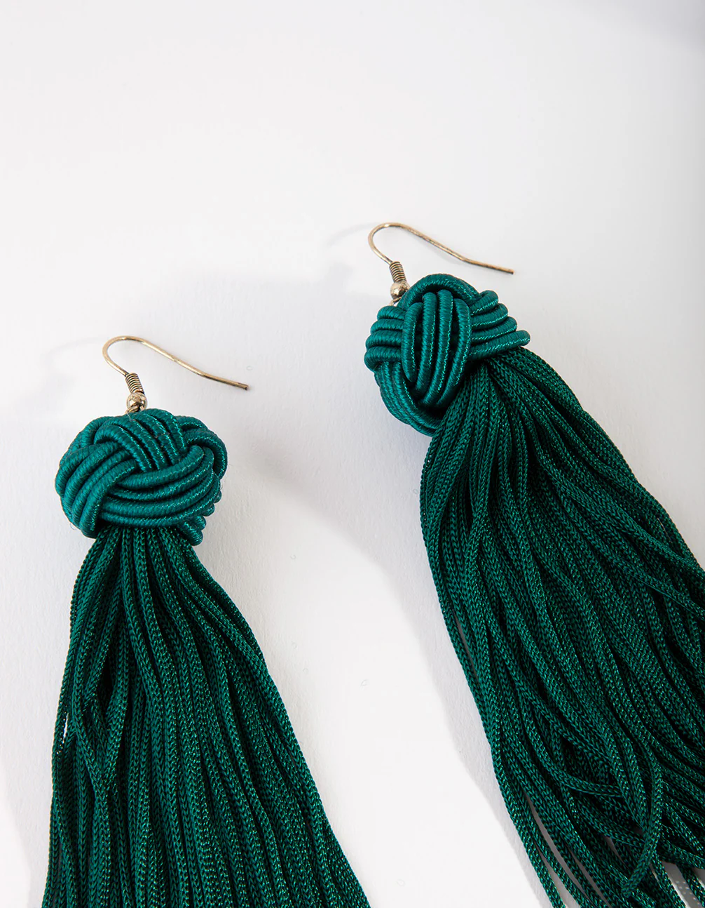 Emerald Green Plait Ball Tassel Earrings - Image 2