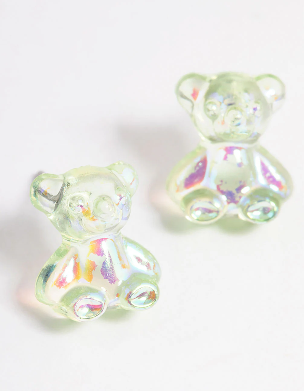 Acrylic Green Candy Bear Stud Earrings - Image 2