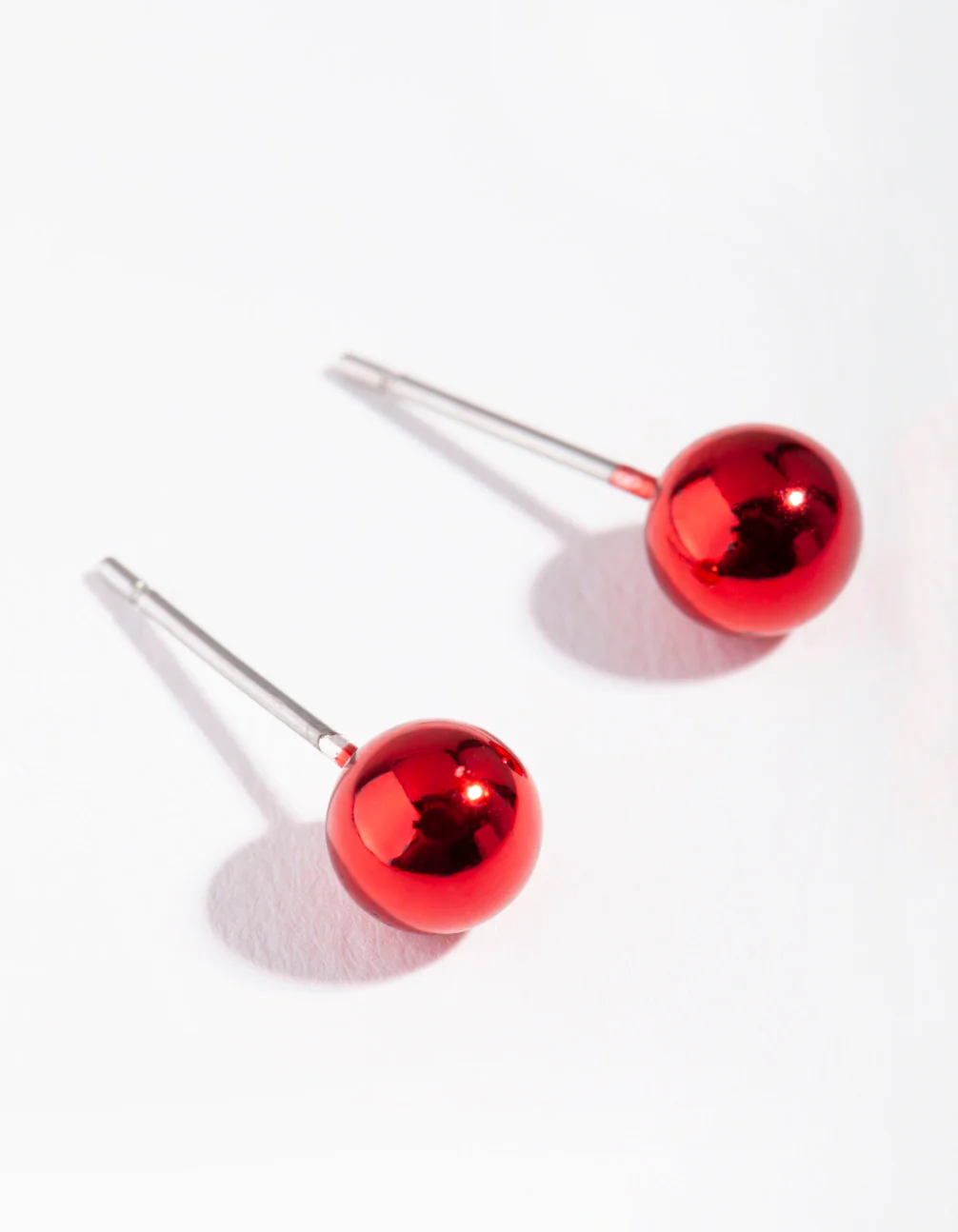 Acrylic Red Festive Ball Stud Earrings - Image 2