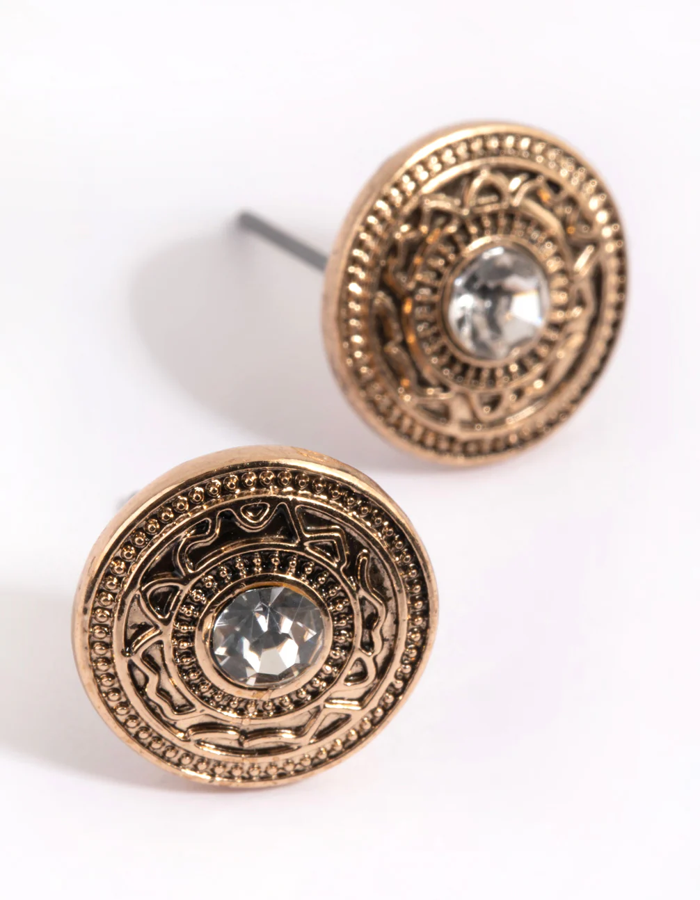 Antique Gold Diamante Stud Earrings - Image 3