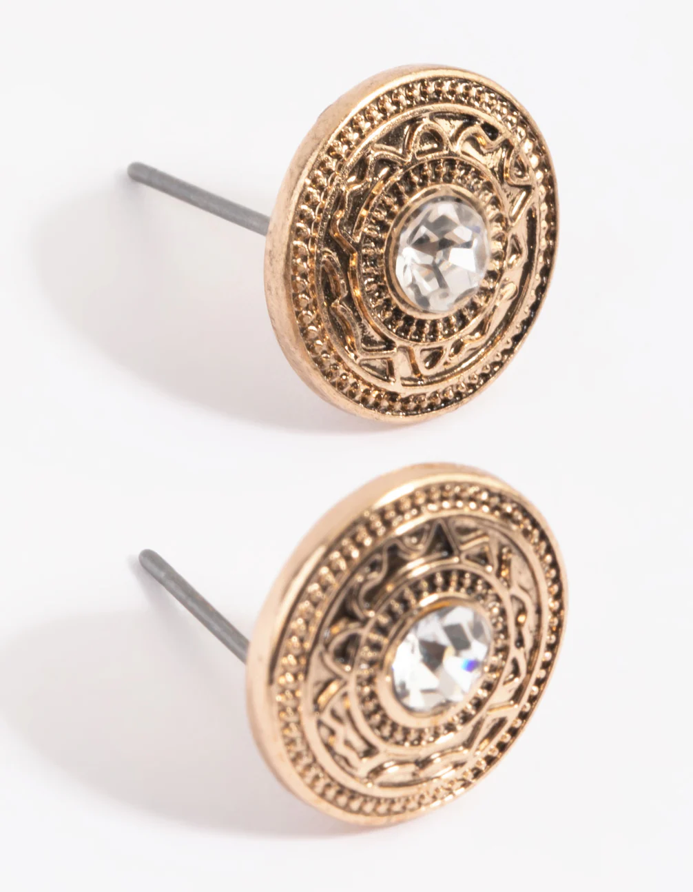 Antique Gold Diamante Stud Earrings - Image 4