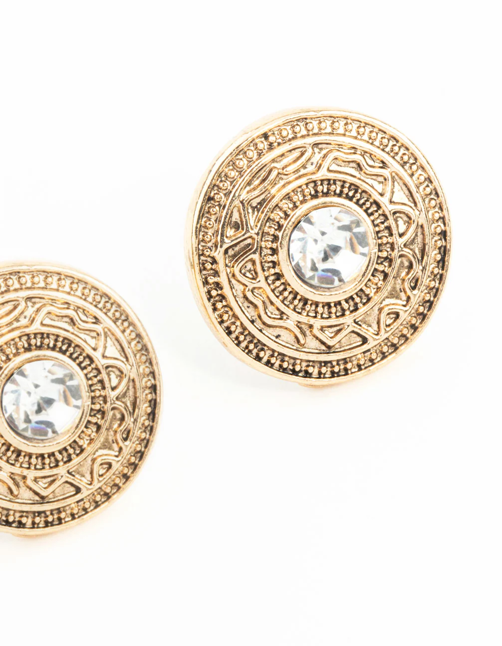 Antique Gold Diamante Stud Earrings - Image 8