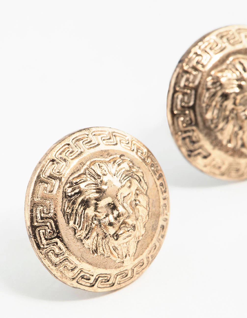 Antique Gold Lion Stud Earrings - Image 2