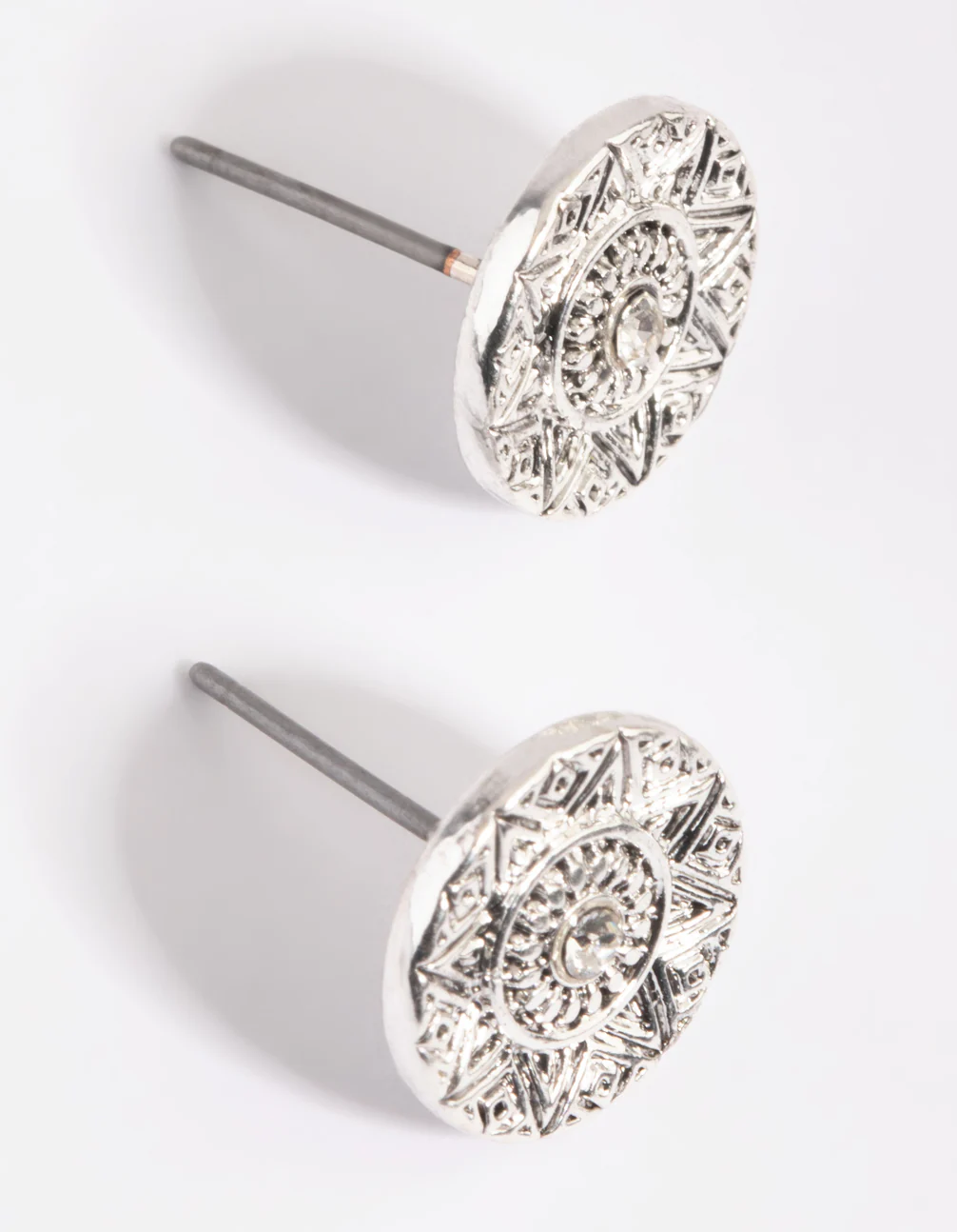 Antique Silver Etched Stud Earrings - Image 2