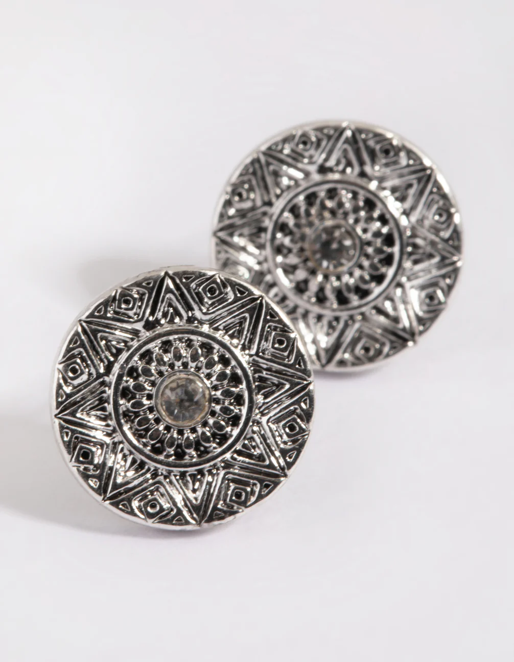Antique Silver Etched Stud Earrings - Image 3