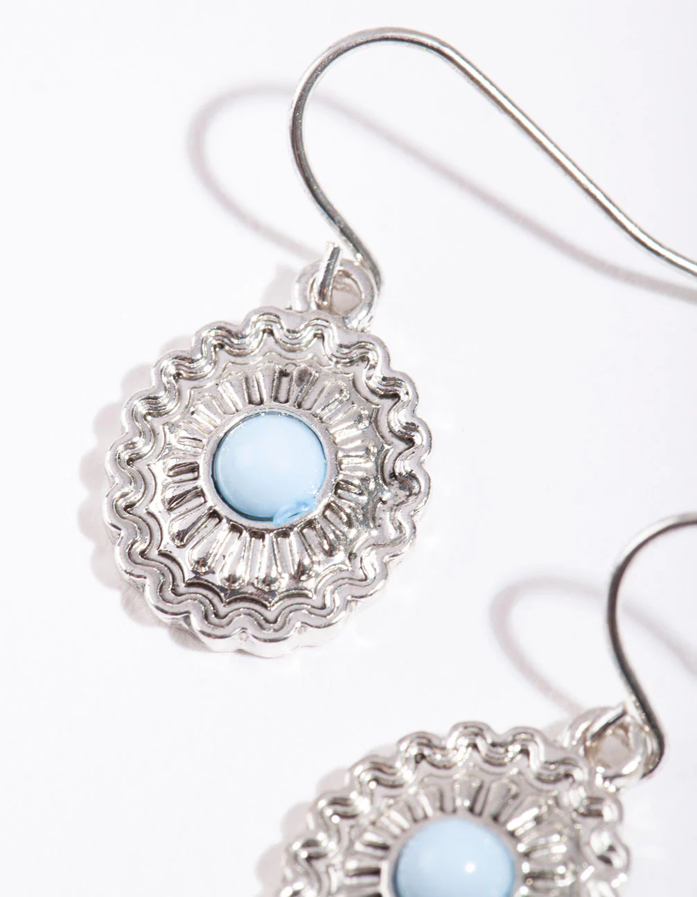 Antique Silver Floral Disc Drop Earrings - Image 4