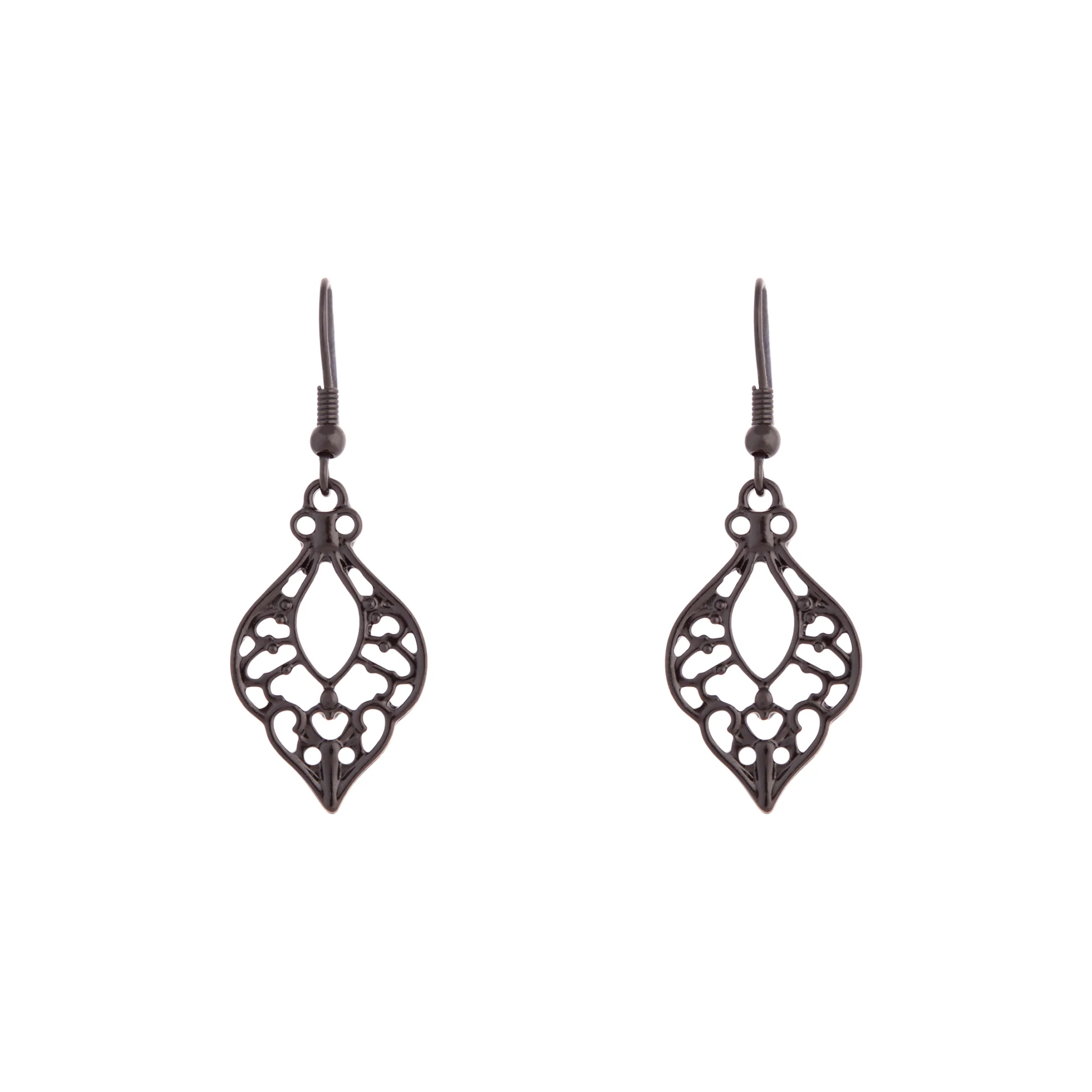 Black Cutout Bohemian Drop Earrings - Image 2