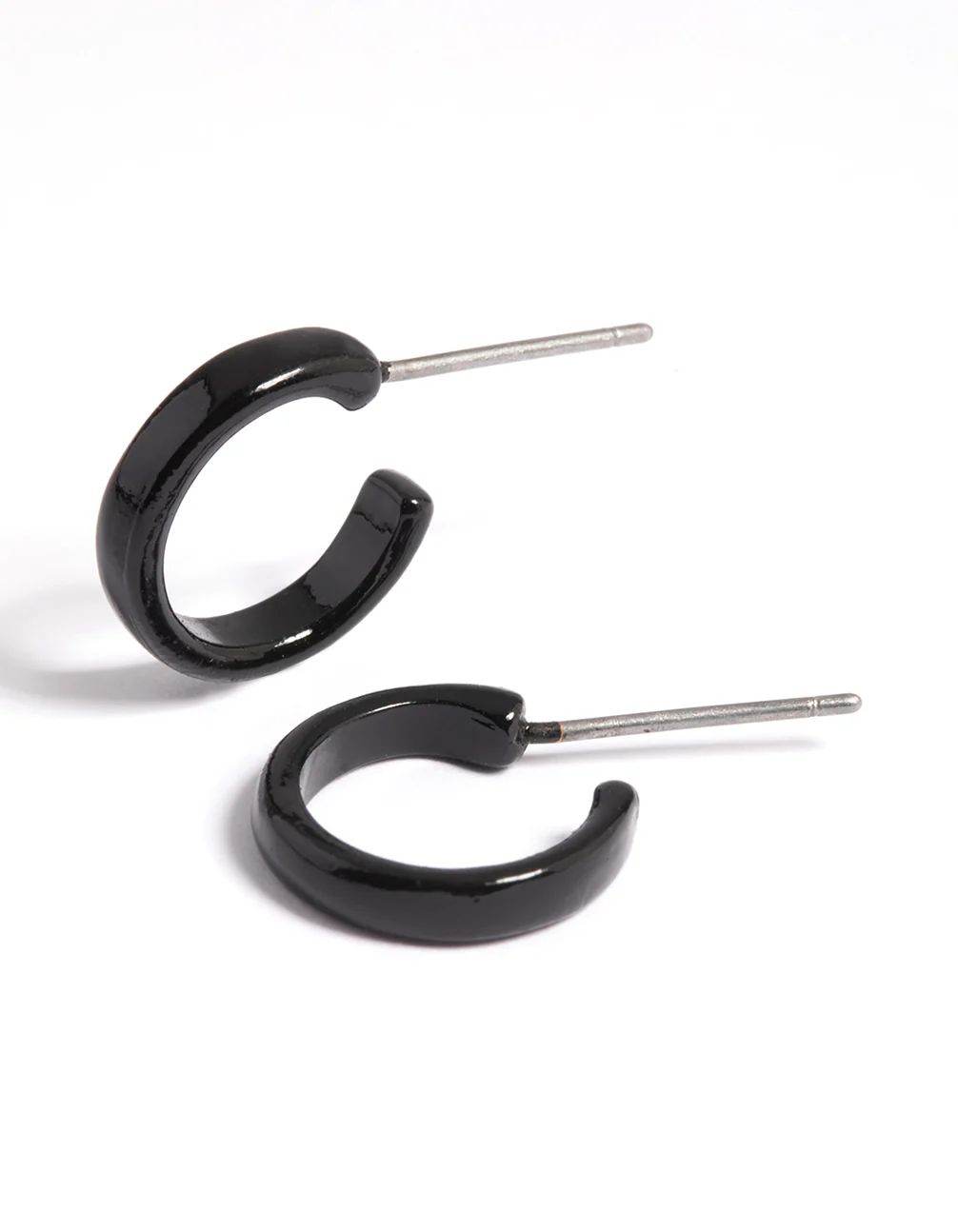 Matte Black Rounded Huggie Hoop Earrings - Image 2