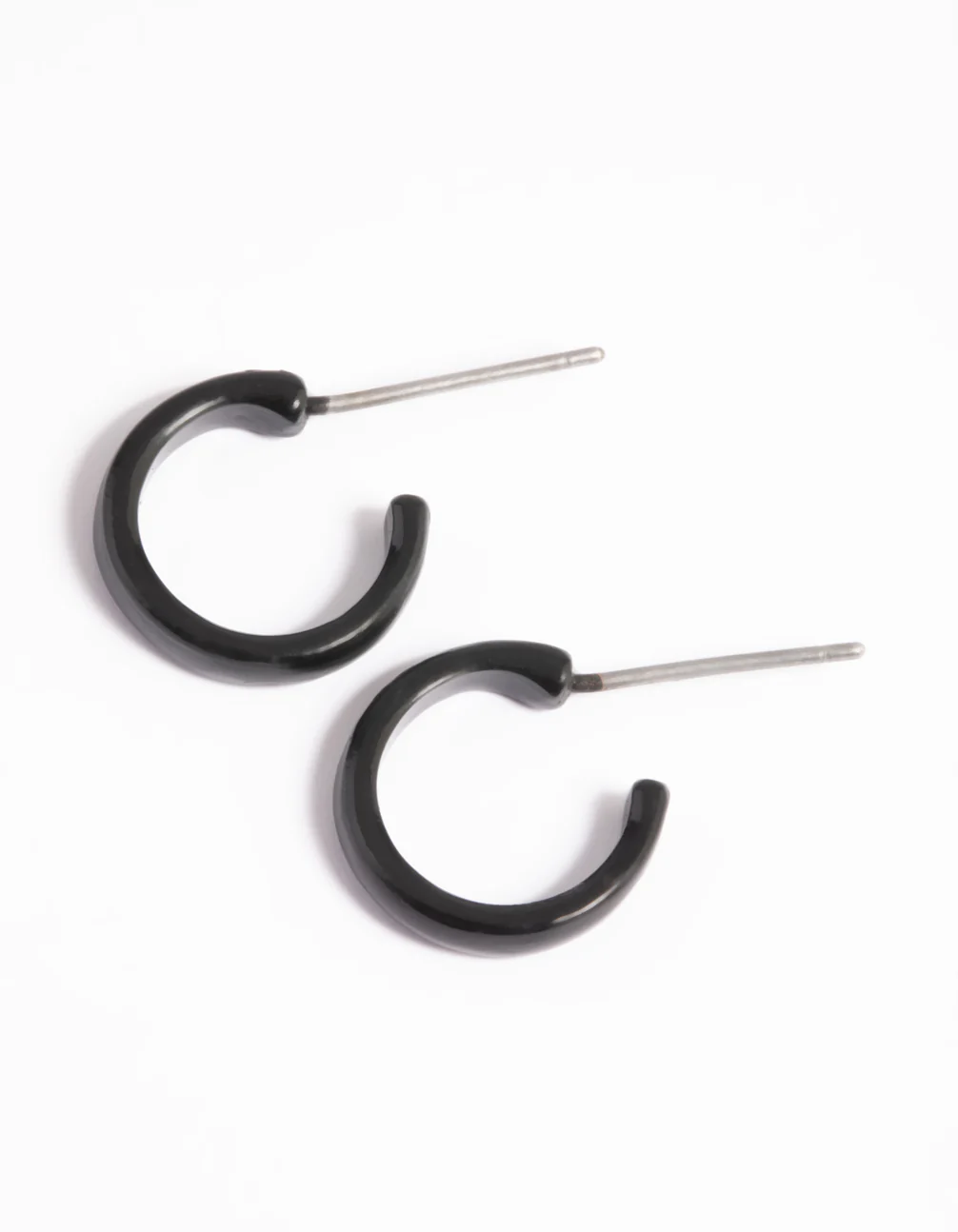 Matte Black Rounded Huggie Hoop Earrings - Image 3