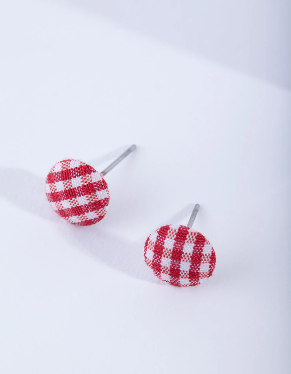 Red Gingham Button Earrings - Image 2