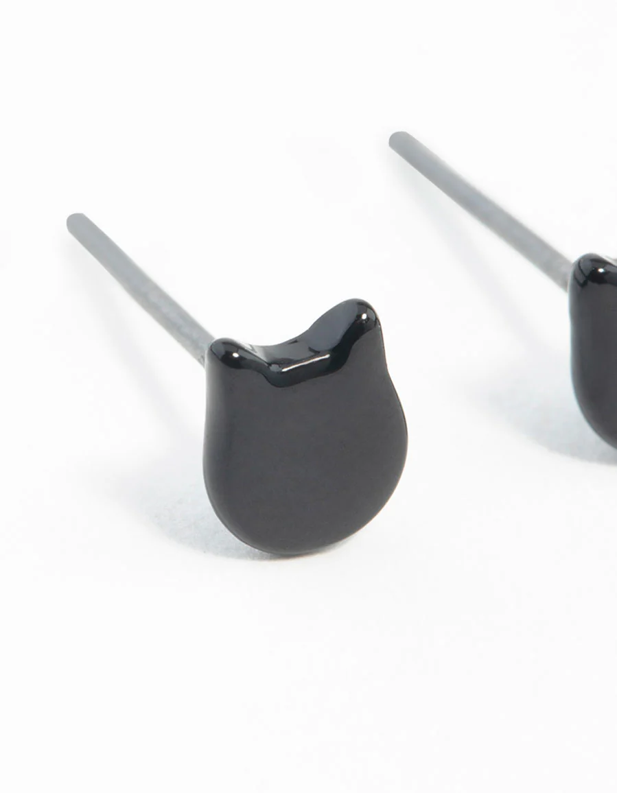 Black Micro Cat Stud Earrings - Image 2