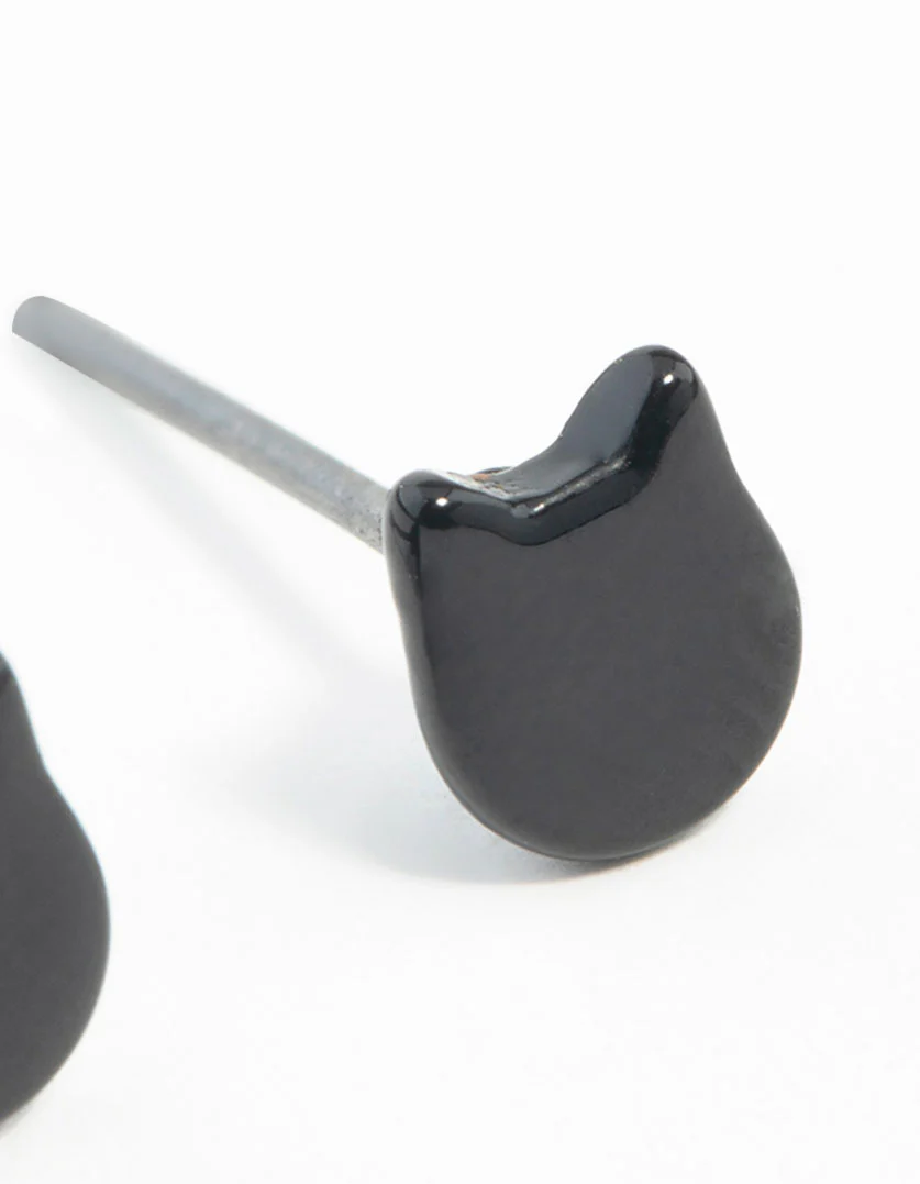 Black Micro Cat Stud Earrings - Image 3