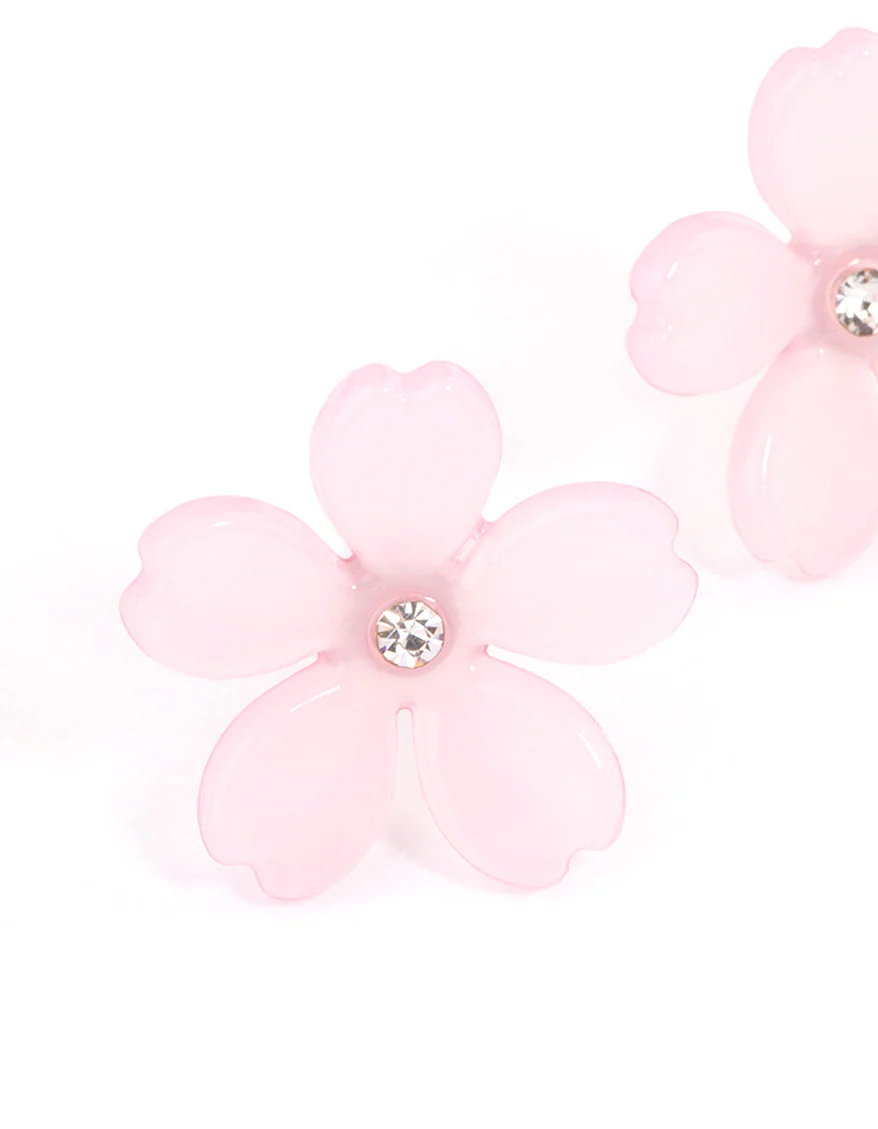 Pink Diamante Large Flower Stud Earrings - Image 2