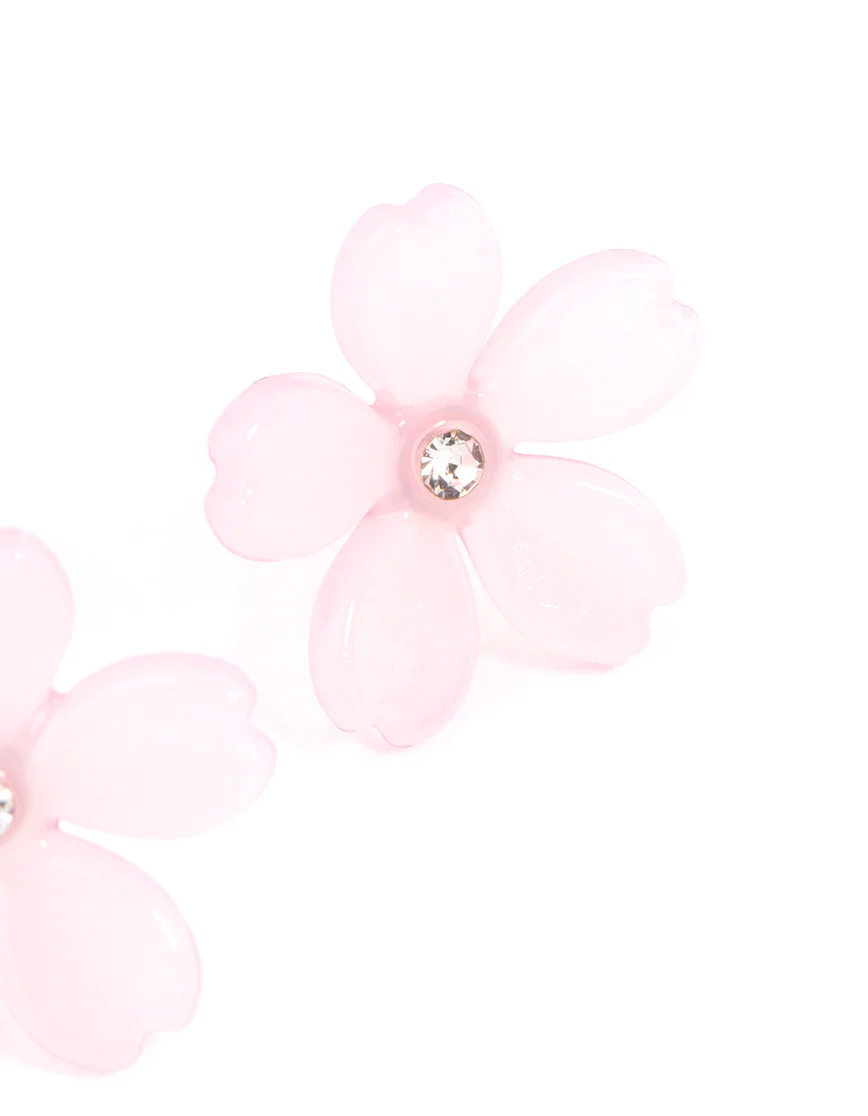 Pink Diamante Large Flower Stud Earrings - Image 3
