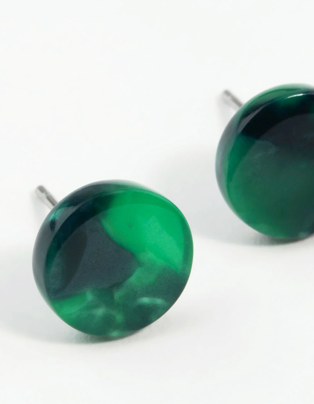 Green Resin Mini Circle Stud Earrings - Image 2