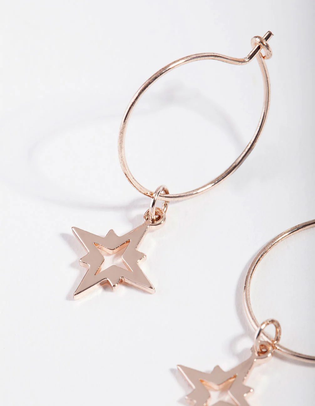 Rose Gold Fine Star Charm Hoop Earrings - Image 2