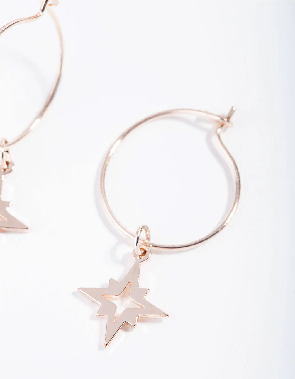 Rose Gold Fine Star Charm Hoop Earrings - Image 3