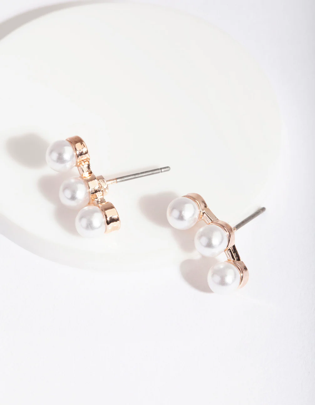 Rose Gold Pearl Crawler Stud Earrings - Image 2