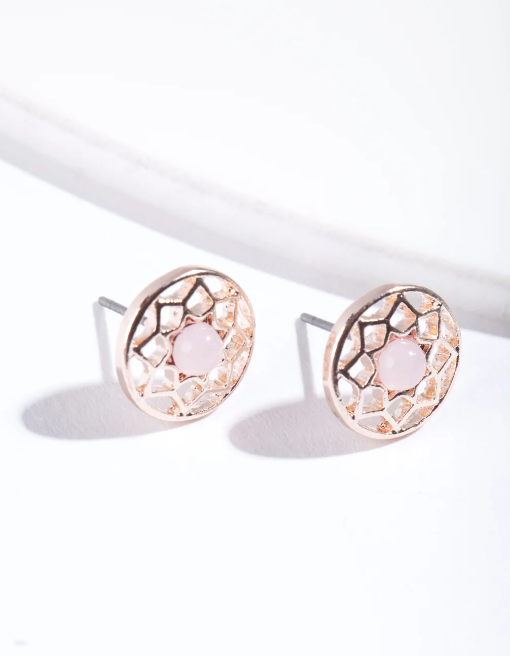 Rose Gold Pink Dream Catcher Stud Earrings - Image 2