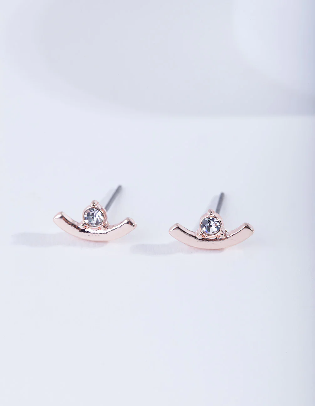 Rose Gold Curved Diamante Stud Earrings