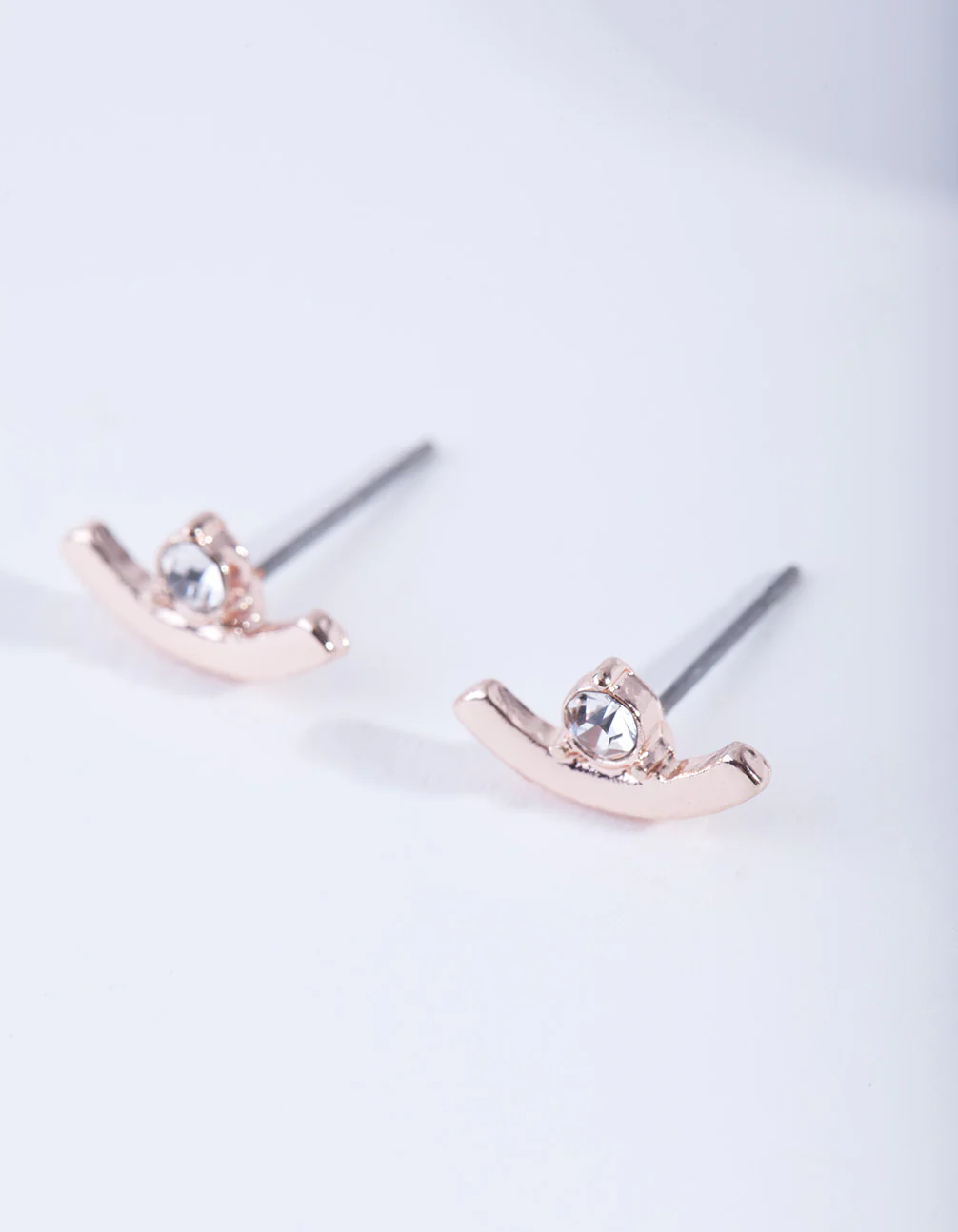 Rose Gold Curved Diamante Stud Earrings - Image 2