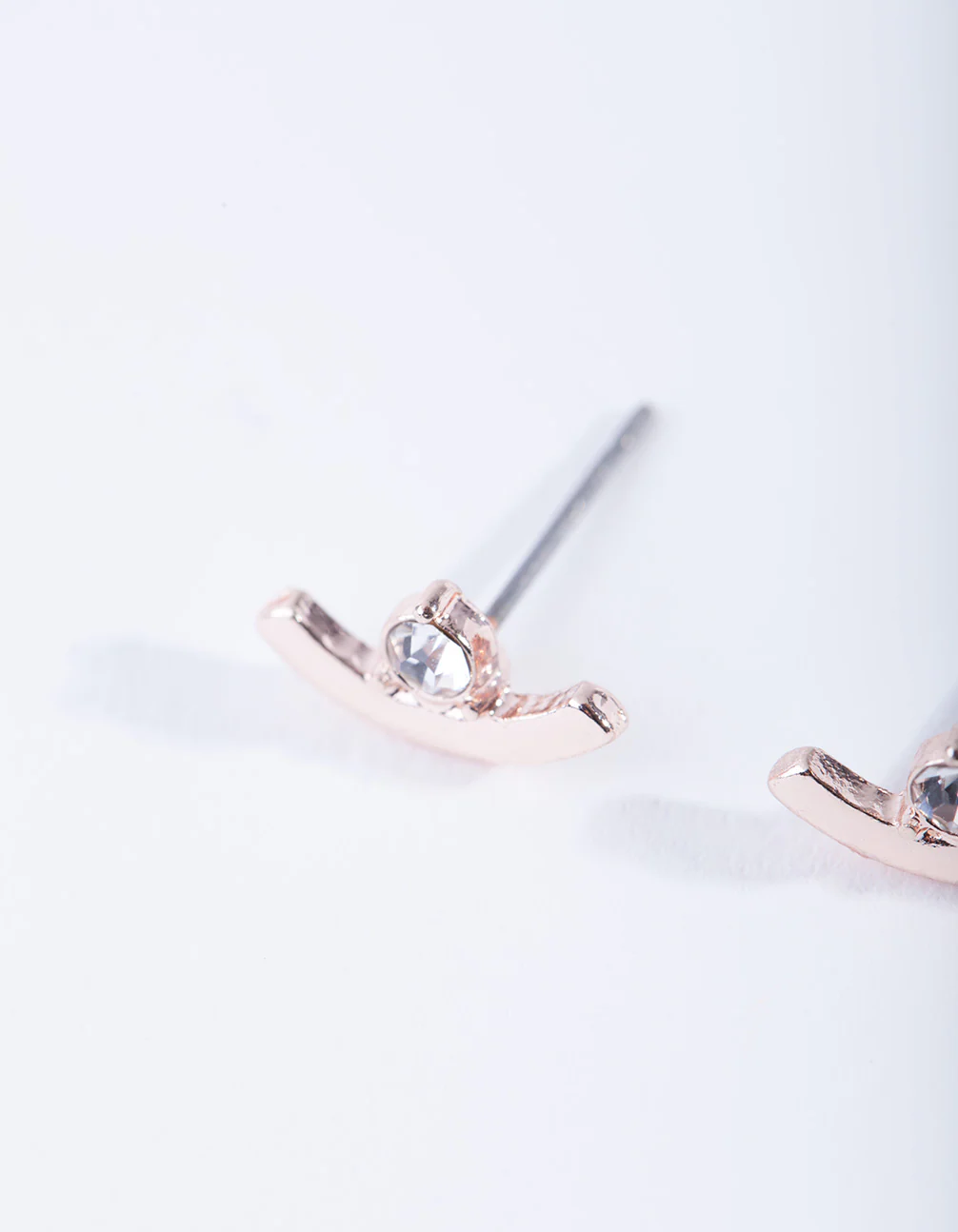 Rose Gold Curved Diamante Stud Earrings - Image 3