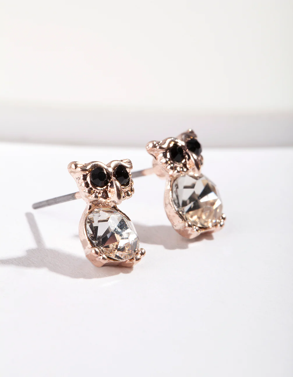 Rose Gold Diamante Owl Stud Earrings - Image 2