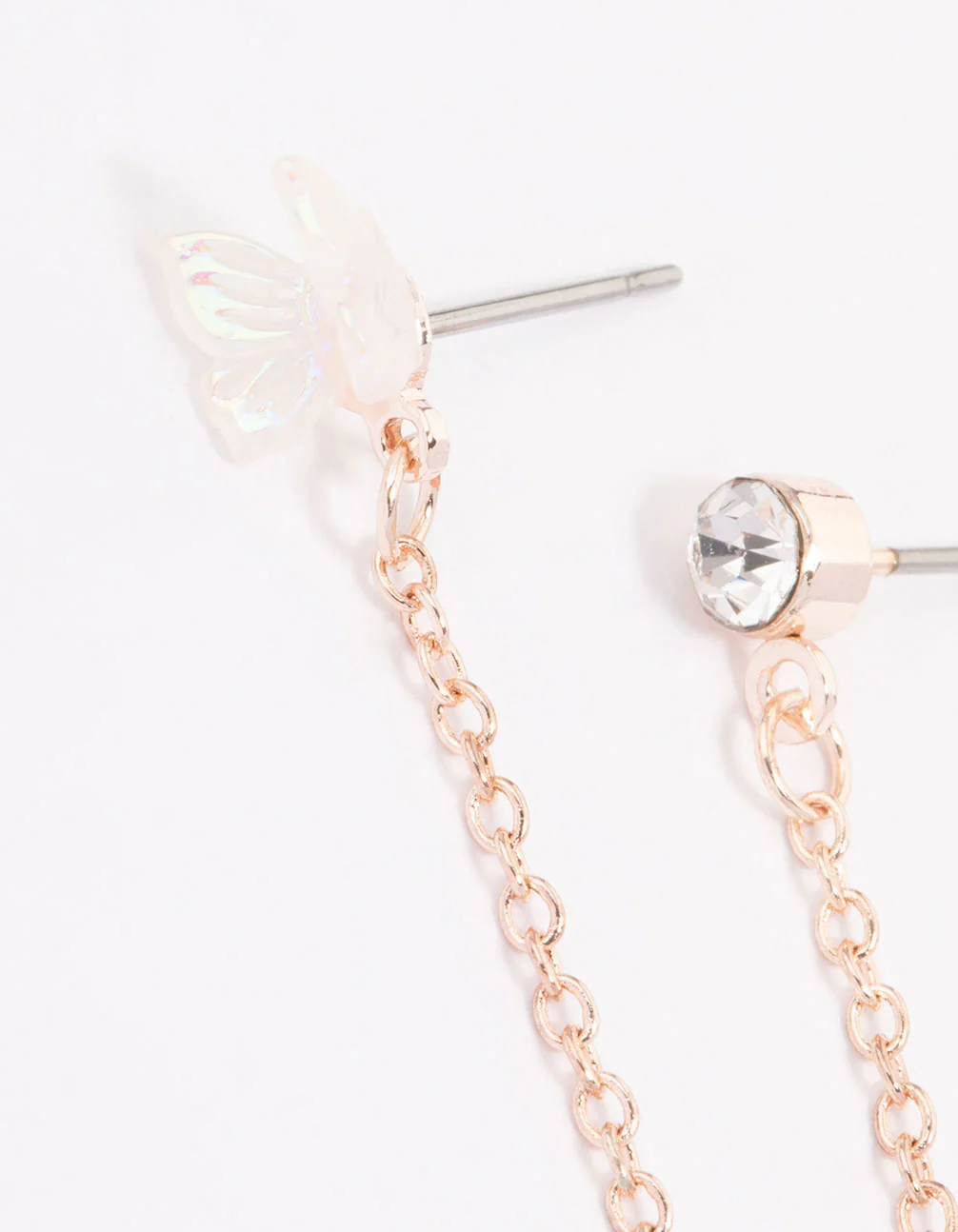 Rose Gold Dainty Butterfly Chain Earrings - Image 2
