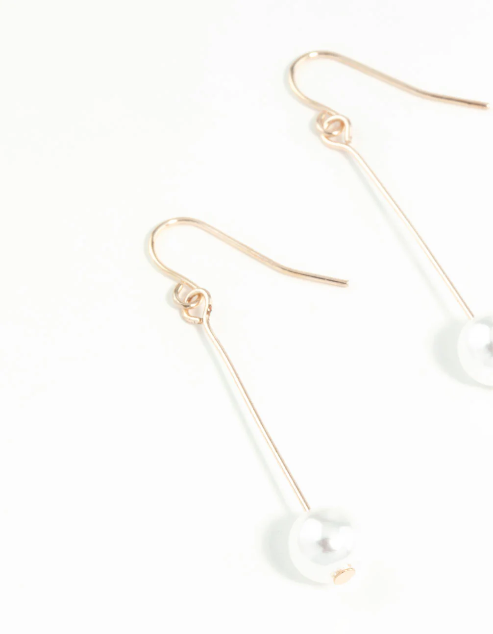 Rose Gold Fine Stick & Pearl Drop Earrings - Image 3