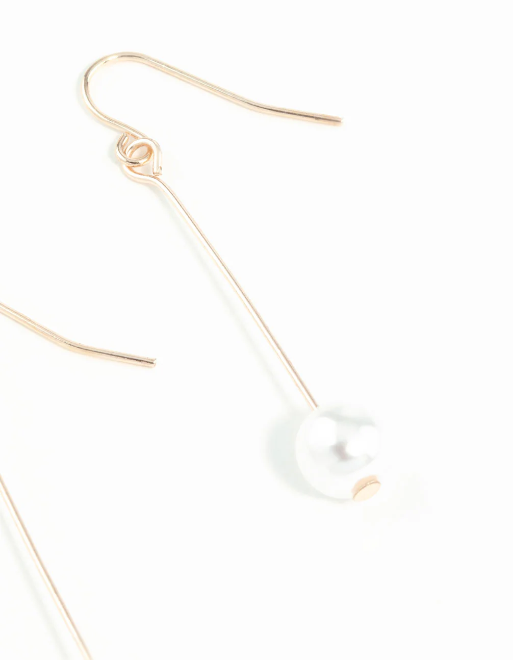 Rose Gold Fine Stick & Pearl Drop Earrings - Image 4
