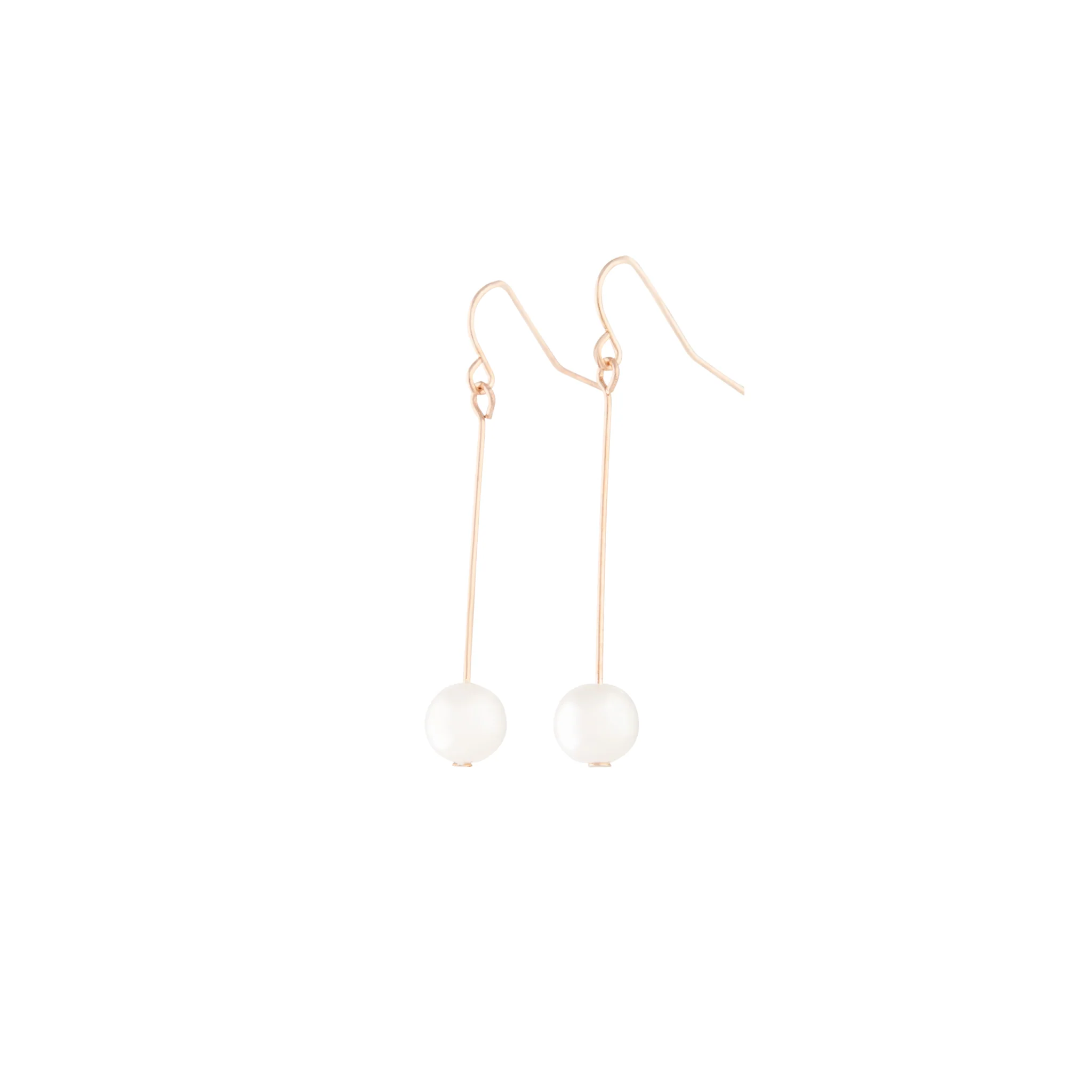 Rose Gold Fine Stick & Pearl Drop Earrings - Image 5
