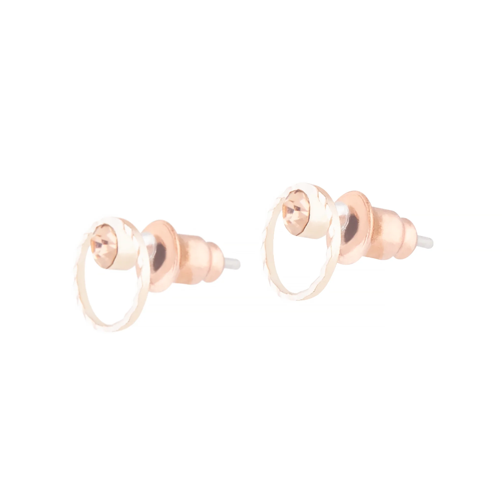 Rose Gold Geometric Circle Diamante Stud Earrings - Image 2