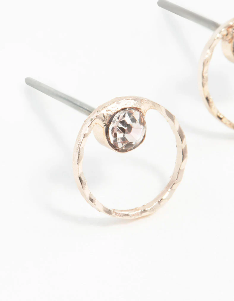 Rose Gold Geometric Circle Diamante Stud Earrings - Image 3