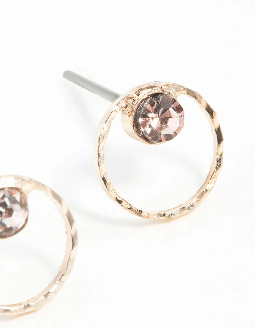 Rose Gold Geometric Circle Diamante Stud Earrings - Image 4