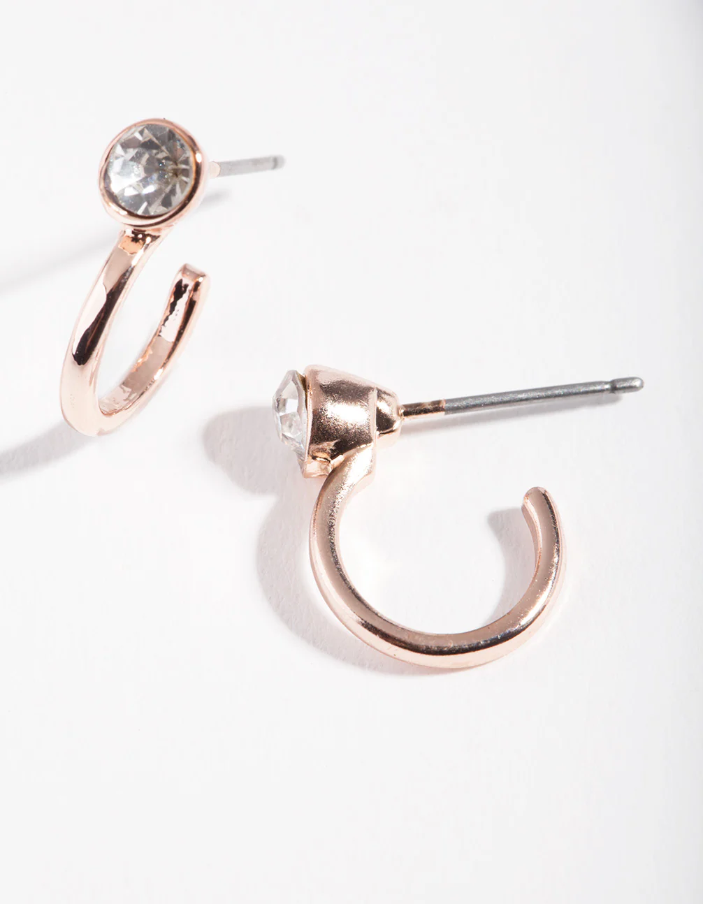 Rose Gold Half Hoop Single Diamante Earrings - Image 2