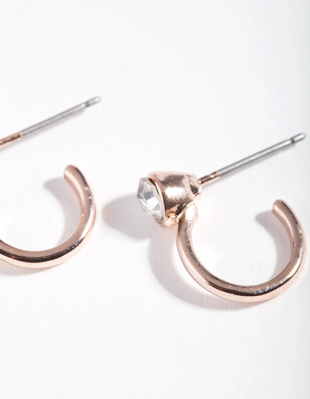 Rose Gold Half Hoop Single Diamante Earrings - Image 3